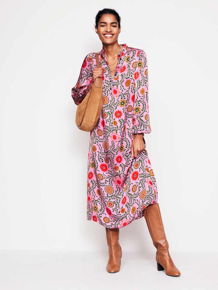 Boden Pink Jasmine Satin Midi Dress - Image 1 of 5 Boden Pink Jasmine Satin Midi Dress - Image 1 of 5