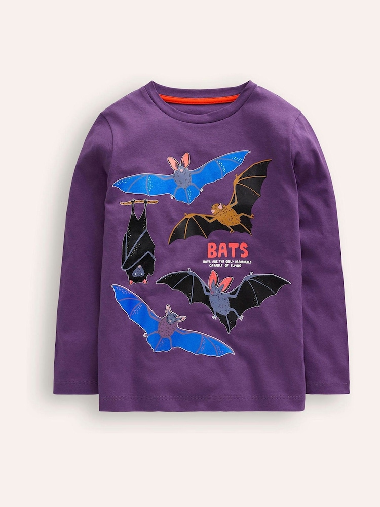 Boden Purple Bats Glow-In-The-Dark 100% Cotton T-Shirt - Image 1 of 3