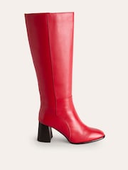 Boden Red Heeled Leather Knee High Boots - Image 3 of 3