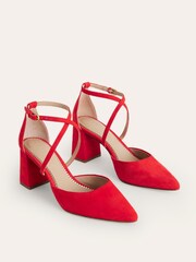 Boden Red Strap Block Heel Point Courts - Image 2 of 4