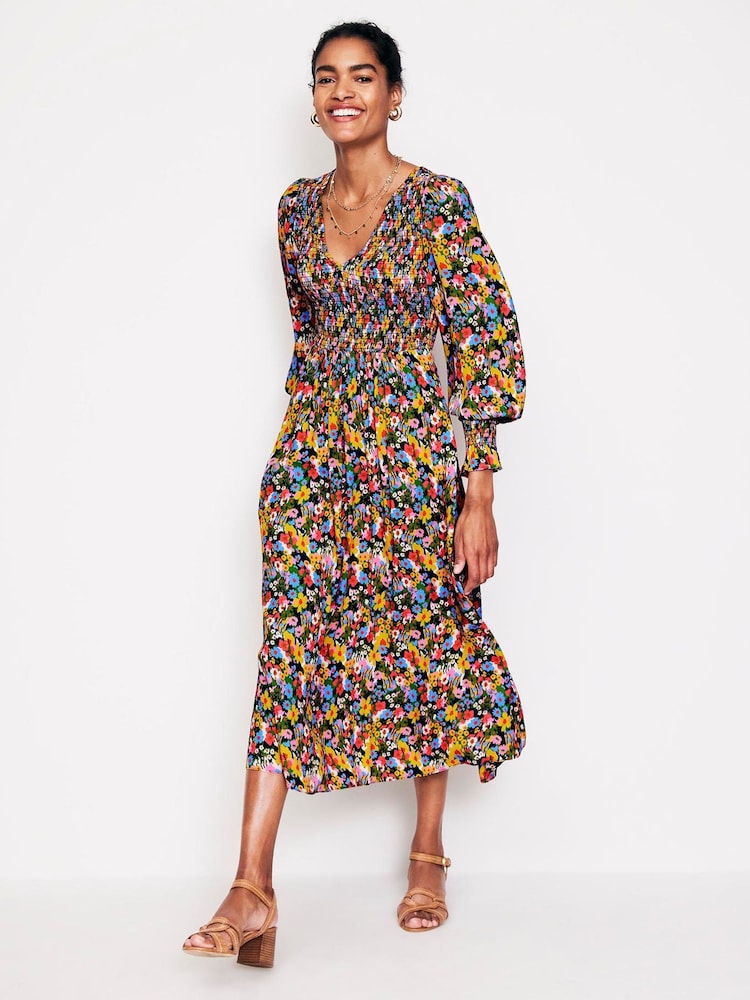 Boden Green Gemma Smocked Midi Dress - Image 2 of 5
