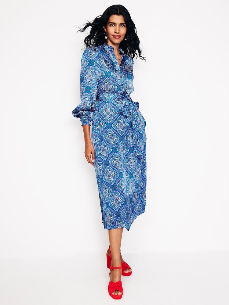 Boden Blue Jasmine Satin Midi Dress - Image 1 of 5