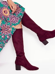 Boden Purple Heeled Stretch Knee Boots - Image 1 of 4