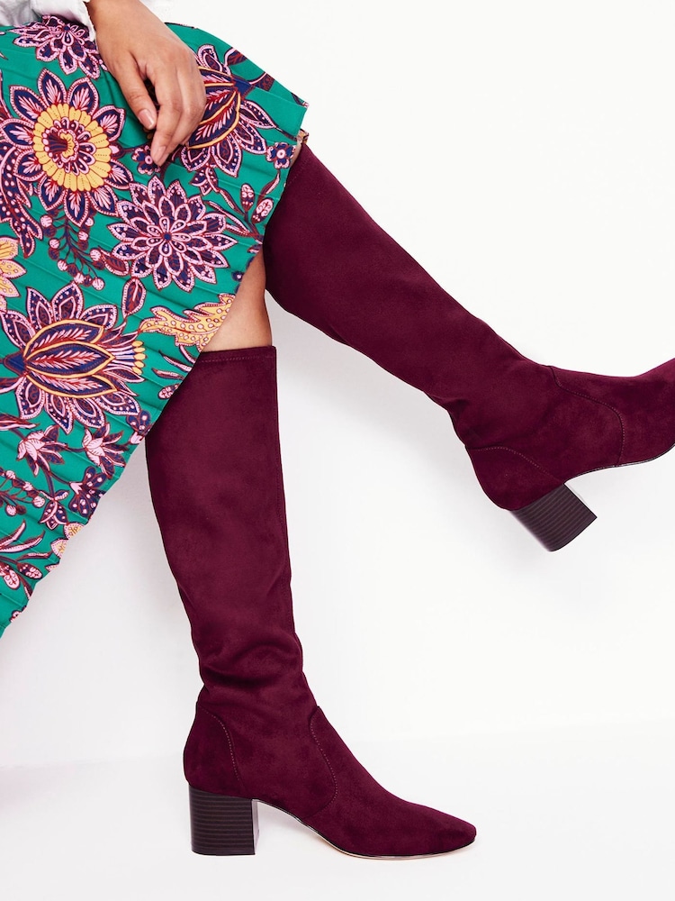 Boden Purple Heeled Stretch Knee Boots - Image 1 of 4