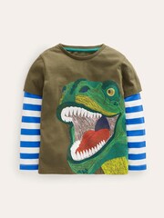 Boden Green Appliqué Mock Sleeve 100% Cotton T-Shirt - Image 1 of 3