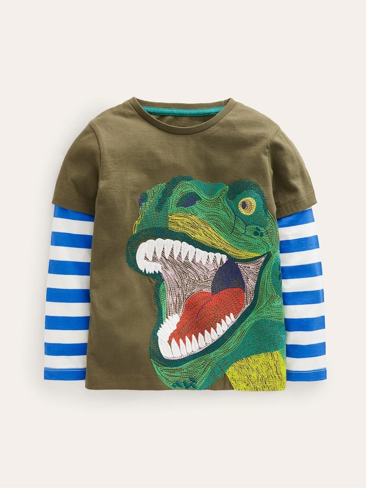 Boden Green Appliqué Mock Sleeve 100% Cotton T-Shirt - Image 1 of 3