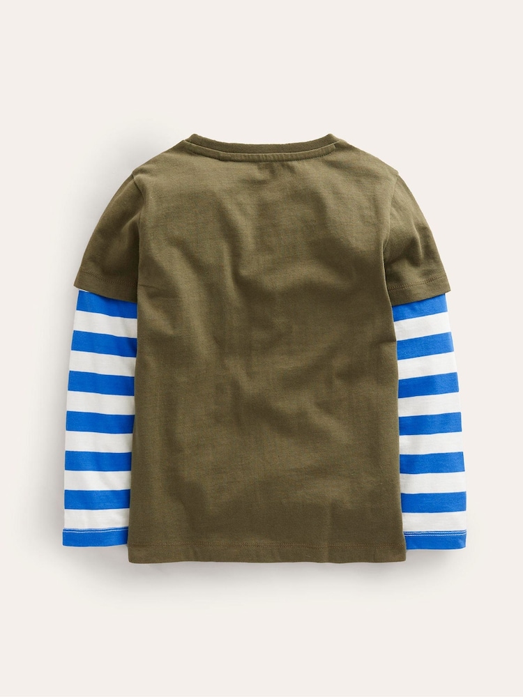 Boden Green Appliqué Mock Sleeve 100% Cotton T-Shirt - Image 2 of 3