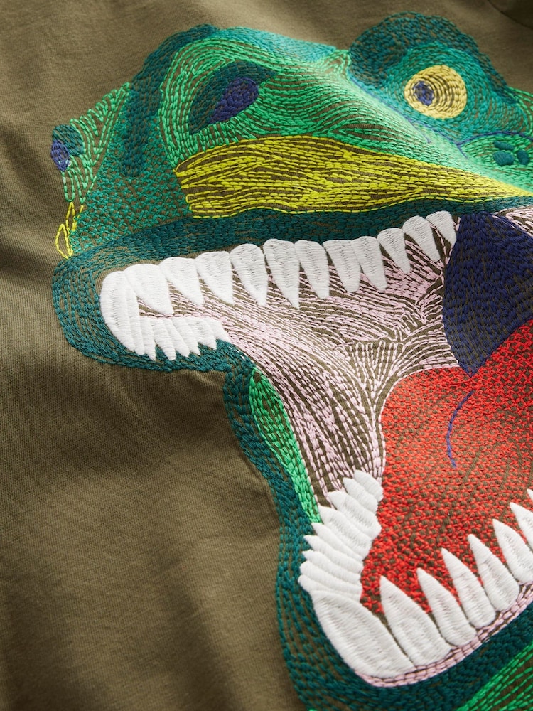 Boden Green Appliqué Mock Sleeve 100% Cotton T-Shirt - Image 3 of 3