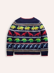 Boden Blue Dinosaur Novelty Fair Isle Pattern Jumper - Image 2 of 3