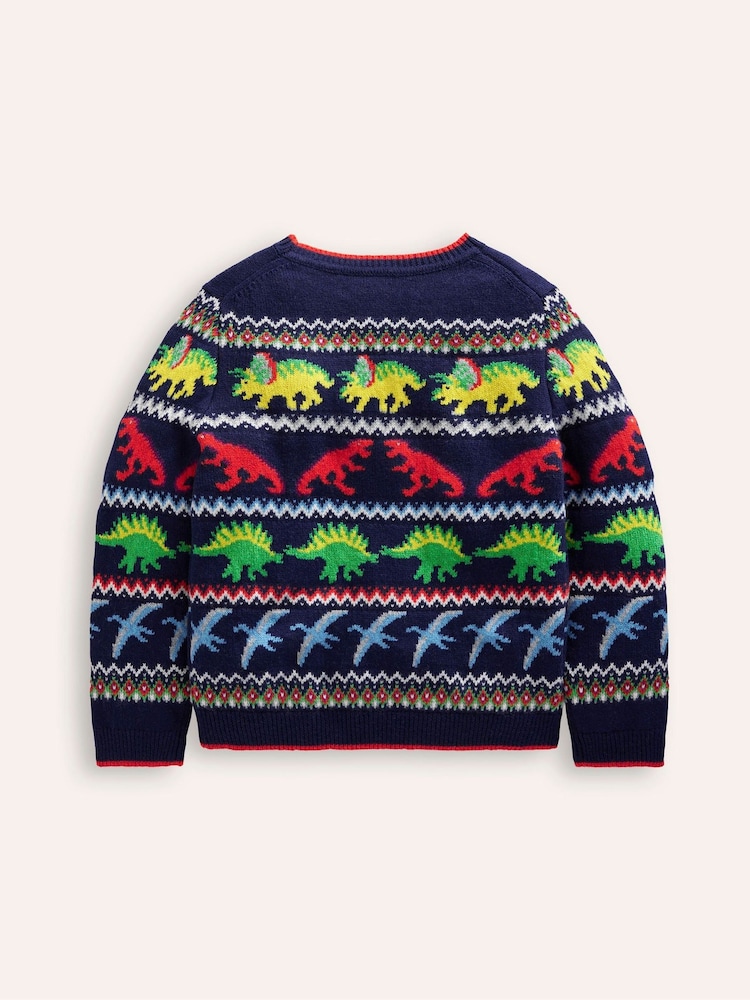 Boden Blue Dinosaur Novelty Fair Isle Pattern Jumper - Image 2 of 3