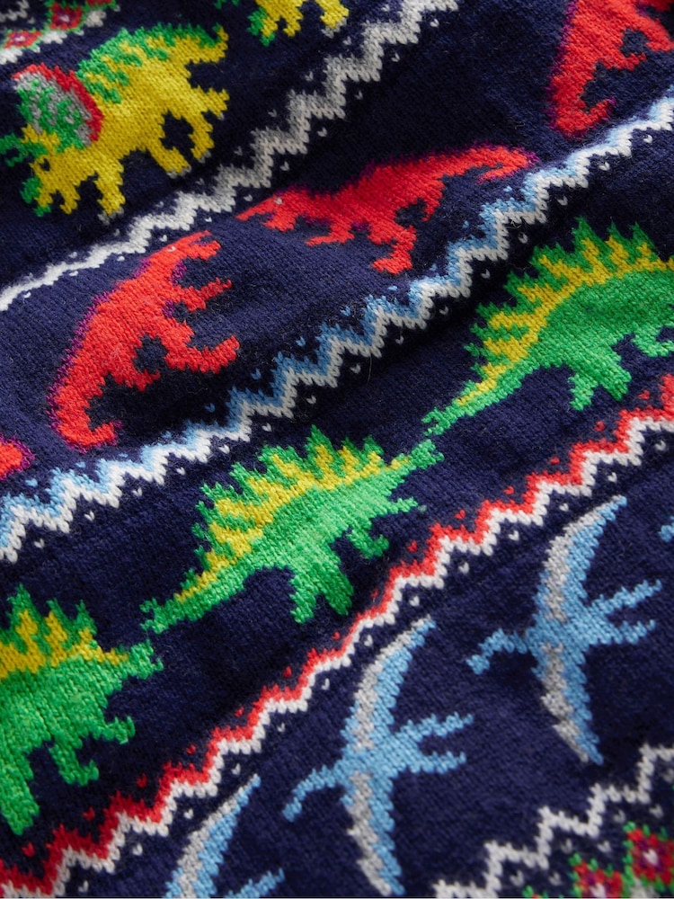 Boden Blue Dinosaur Novelty Fair Isle Pattern Jumper - Image 3 of 3