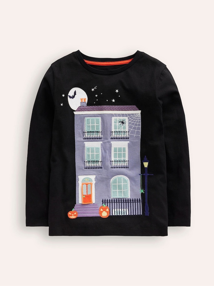 Boden Black Lift The Flap 100% Cotton Halloween T-Shirt - Image 1 of 3