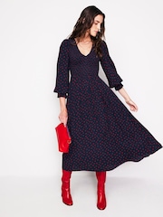 Boden Red Gemma Smocked Midi Dress - Image 1 of 4