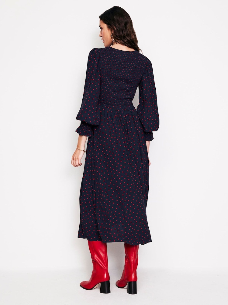 Boden Red Gemma Smocked Midi Dress - Image 2 of 4