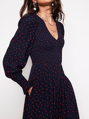 Boden Red Gemma Smocked Midi Dress - Image 3 of 4