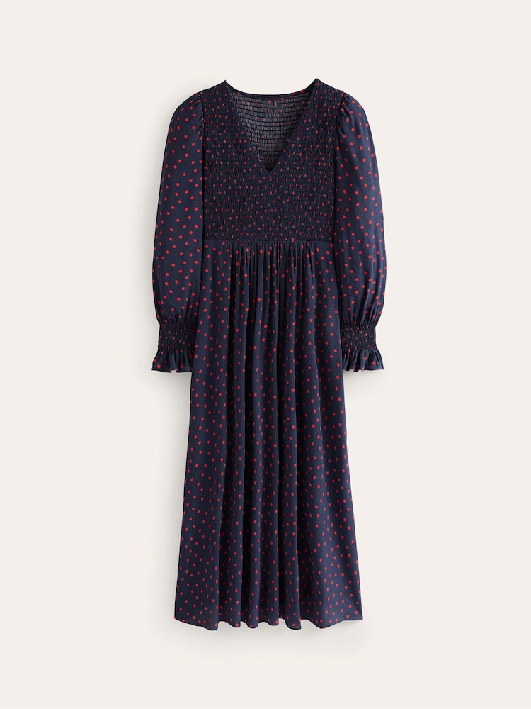 Boden Red Gemma Smocked Midi Dress - Image 4 of 4