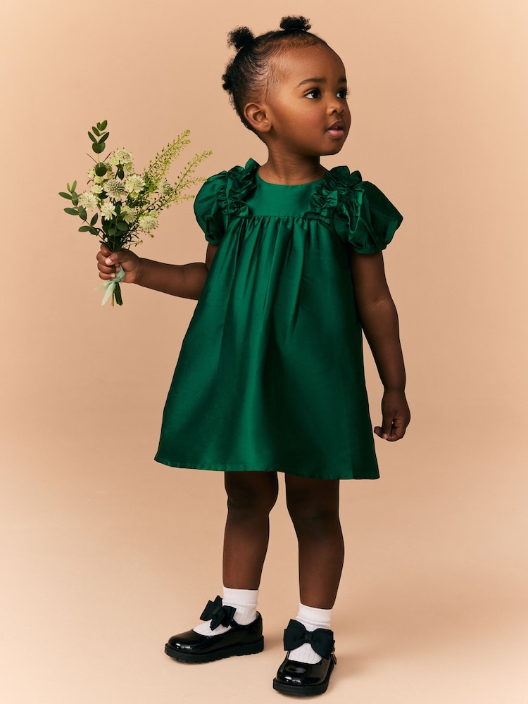 Green Taffeta Ruffle Party Dress (3mths-8yrs) - Image 1 of 8