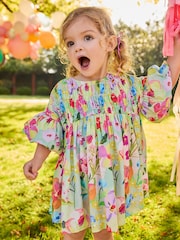 Verde floral - Vestido de verano con mangas abullonadas fruncidas (3meses-8años) - Imagen 1 de 8