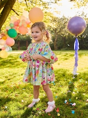 Verde floral - Vestido de verano con mangas abullonadas fruncidas (3meses-8años) - Imagen 3 de 8