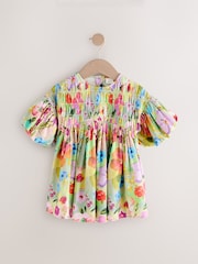 Verde floral - Vestido de verano con mangas abullonadas fruncidas (3meses-8años) - Imagen 5 de 8