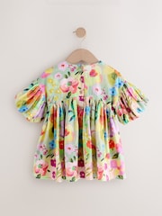Verde floral - Vestido de verano con mangas abullonadas fruncidas (3meses-8años) - Imagen 6 de 8