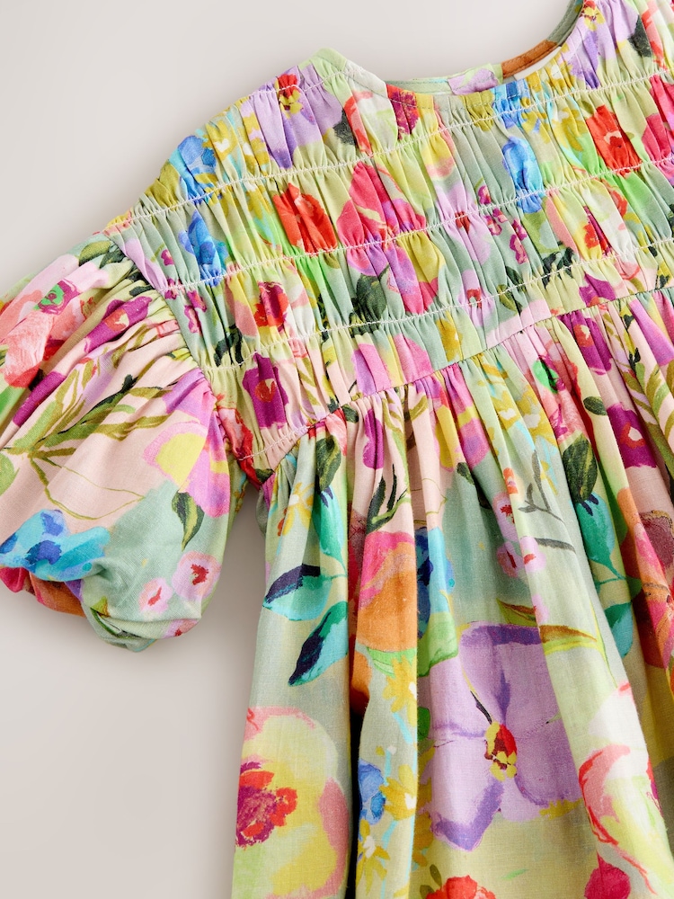 Verde floral - Vestido de verano con mangas abullonadas fruncidas (3meses-8años) - Imagen 8 de 8