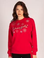 Pineapple Red Womens Snowflake Christmas Sweatshirt - Image 1 of 9