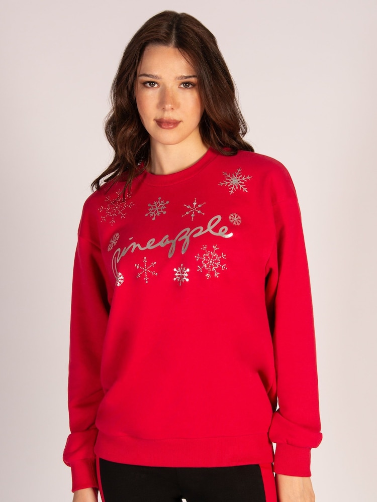 Pineapple Red Womens Snowflake Christmas Sweatshirt - Image 1 of 9