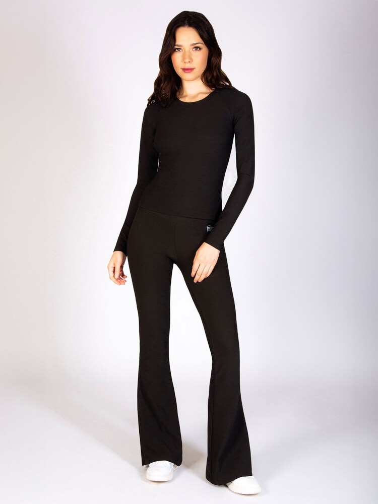 Pineapple Black Womens Rib Flared Leggings - Image 2 of 5