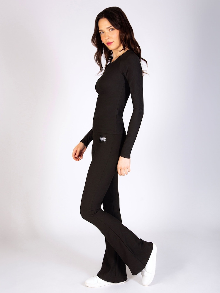 Pineapple Black Womens Rib Flared Leggings - Image 3 of 5