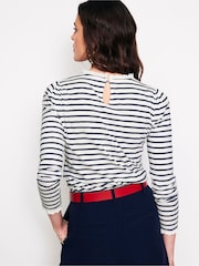 Boden Cream Broderie Trim Stripe 100% Cotton Top - Image 3 of 5