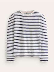 Boden Cream Broderie Trim Stripe 100% Cotton Top - Image 5 of 5