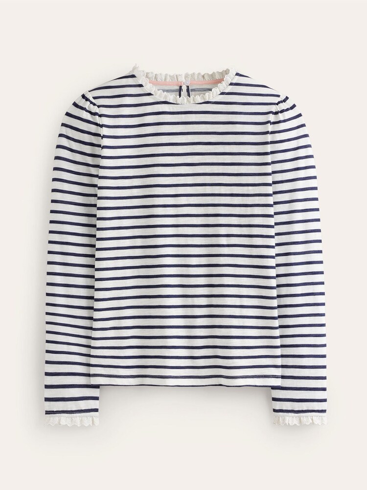 Boden Cream Broderie Trim Stripe 100% Cotton Top - Image 5 of 5 Boden Cream Broderie Trim Stripe 100% Cotton Top - Image 5 of 5