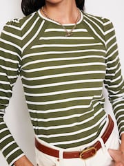 Boden Green Arabella Stripe Jersey 100% Cotton Top - Image 2 of 5
