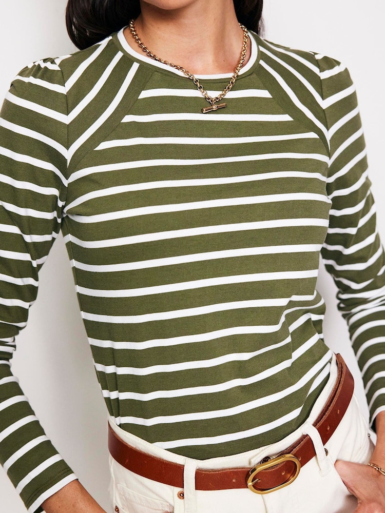 Boden Green Arabella Stripe Jersey 100% Cotton Top - Image 2 of 5