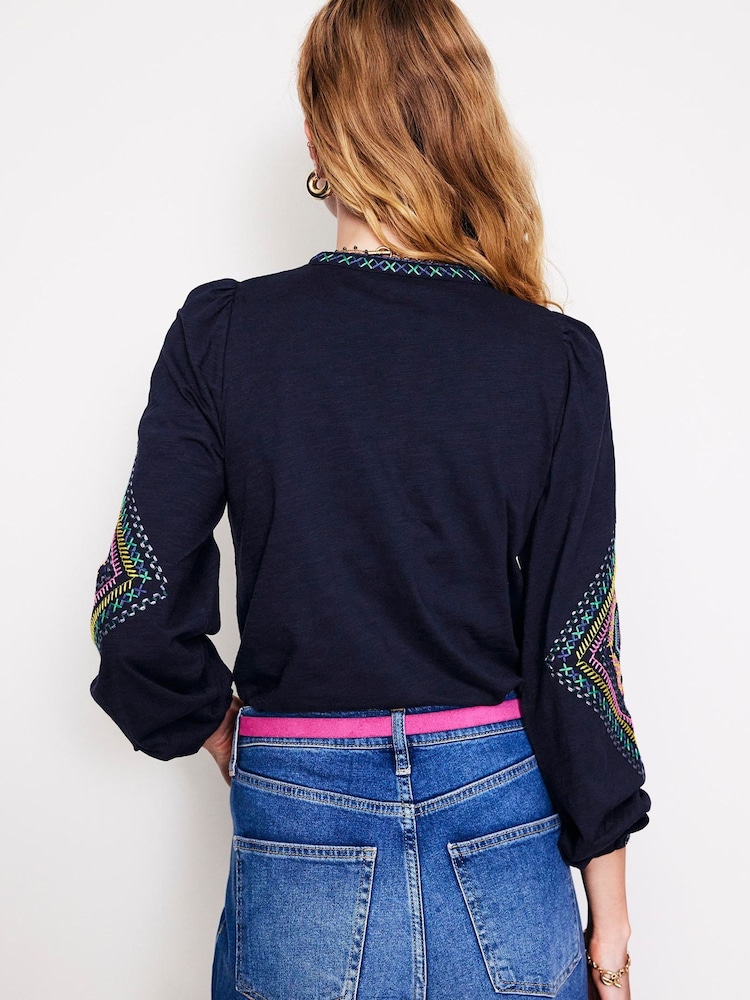 Boden Blue Marina Embroidered 100% Cotton Shirt - Image 2 of 4