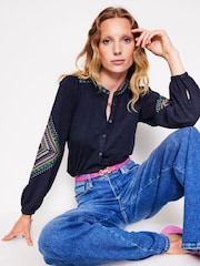 Boden Blue Marina Embroidered 100% Cotton Shirt - Image 3 of 4