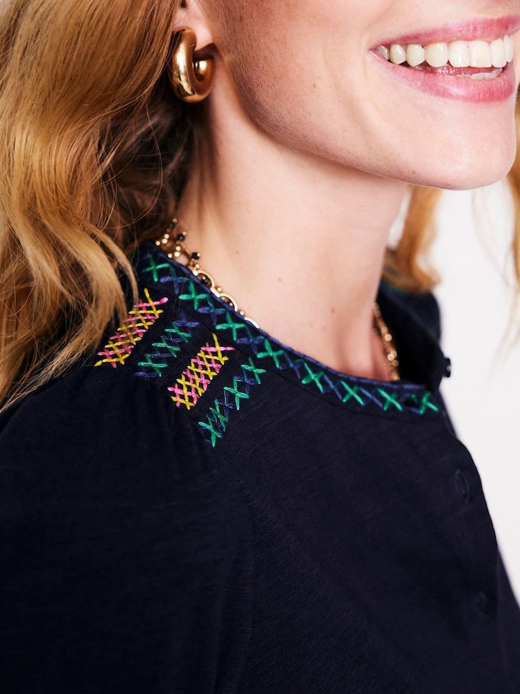 Boden Blue Marina Embroidered 100% Cotton Shirt - Image 4 of 4