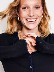 Boden Black Merino Scalloped Cardigan - Image 3 of 6