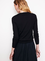 Boden Black Merino Scalloped Cardigan - Image 4 of 6