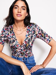 Boden Blue Wrap Front Jersey Top - Image 1 of 5