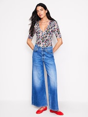 Boden Blue Wrap Front Jersey Top - Image 4 of 5