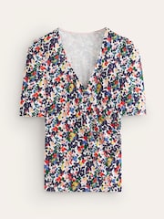Boden Blue Wrap Front Jersey Top - Image 5 of 5