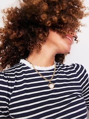 Boden Blue Broderie Trim Stripe 100% Cotton Top - Image 2 of 5