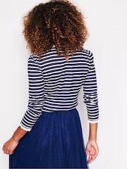 Boden Blue Broderie Trim Stripe 100% Cotton Top - Image 3 of 5