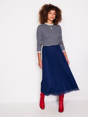 Boden Blue Broderie Trim Stripe 100% Cotton Top - Image 4 of 5