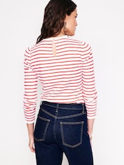Boden Red Broderie Trim Stripe 100% Cotton Top - Image 3 of 5