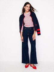 Boden Red Broderie Trim Stripe 100% Cotton Top - Image 4 of 5