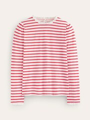 Boden Red Broderie Trim Stripe 100% Cotton Top - Image 5 of 5
