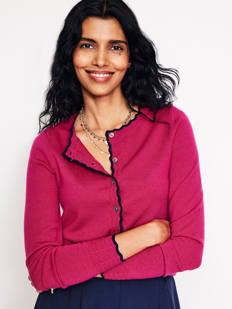 Boden Pink Merino Scalloped Cardigan - Image 1 of 6